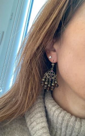 Boucles d’oreilles bronze antique violine et chocolat long 6 cm neuves