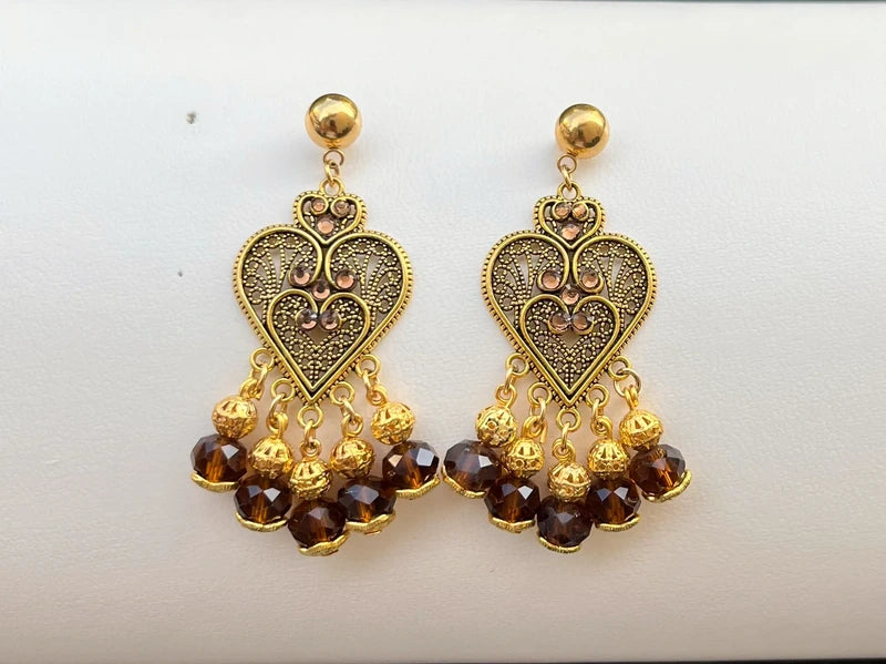Boucles d’oreilles Valentine moka et dore long 6,5cm neuves