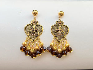 Boucles d’oreilles Valentine moka et dore long 6,5cm neuves