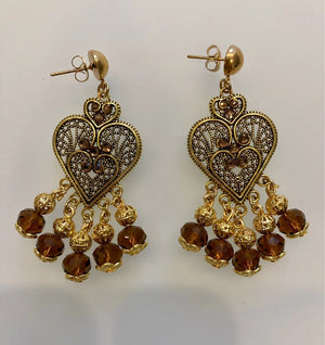 Boucles d’oreilles Valentine moka et dore long 6,5cm neuves