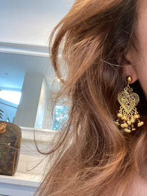 Boucles d’oreilles Valentine moka et dore long 6,5cm neuves