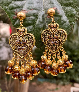 Boucles d’oreilles Valentine moka et dore long 6,5cm neuves
