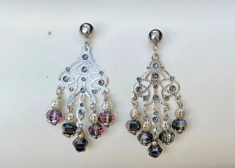 Boucles d’oreilles Altesse argent et gris orage long 6,5cm neuves