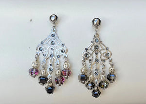 Boucles d’oreilles Altesse argent et gris orage long 6,5cm neuves