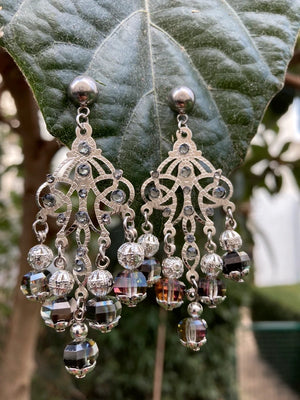 Boucles d’oreilles Altesse argent et gris orage long 6,5cm neuves