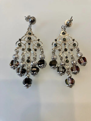 Boucles d’oreilles Altesse argent et gris orage long 6,5cm neuves