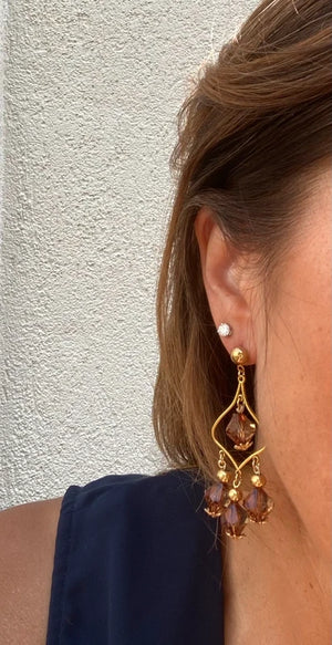 Boucle d’oreille, lustre avec perles marron synthétique excellent état