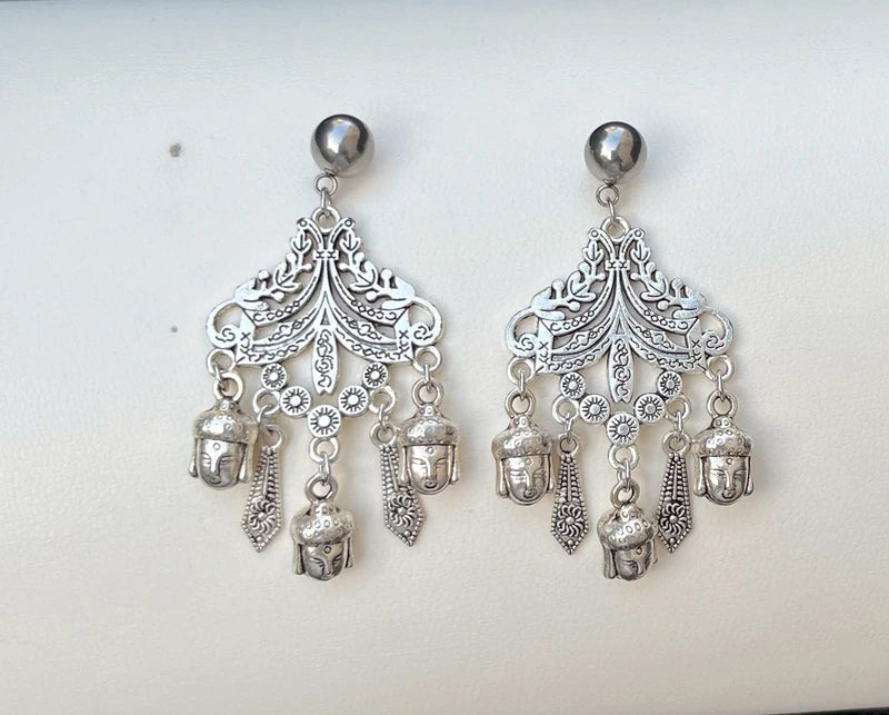 Boucles d oreilles lustre bouddha argent long 6 cm neuves