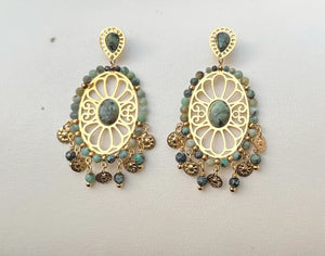Boucles d oreilles en acier inoxydable et pierres naturelles long 5 cm