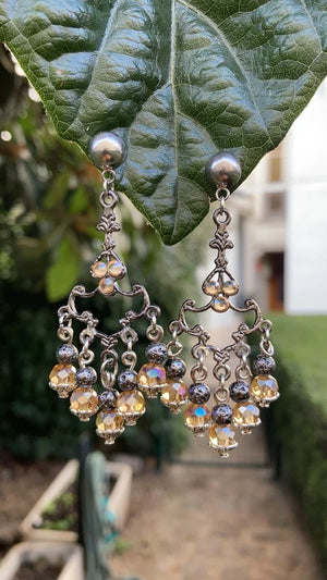 Boucles d oreilles chandelier argent et nude long 5,8cm