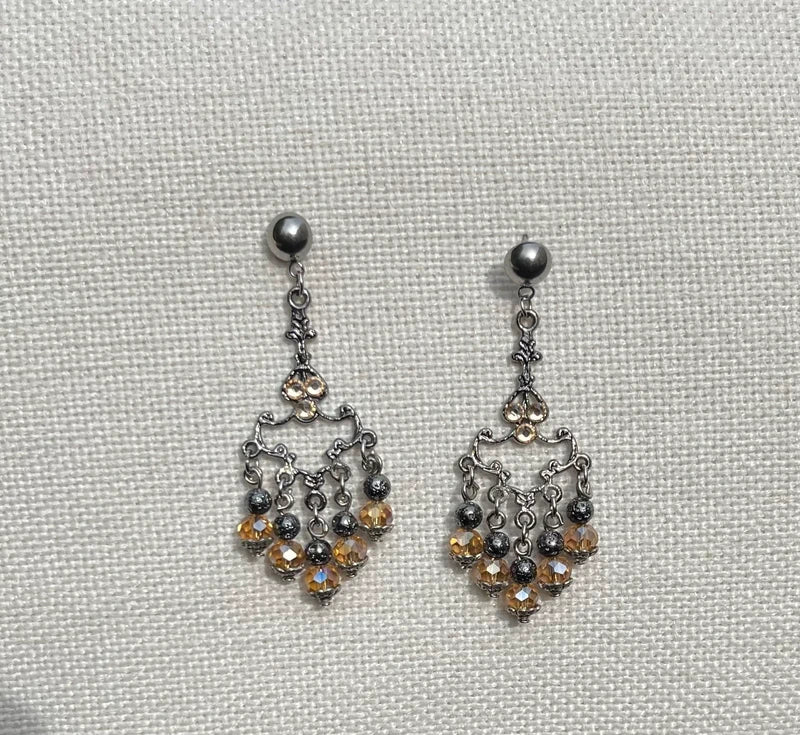 Boucles d oreilles chandelier argent et nude long 5,8cm