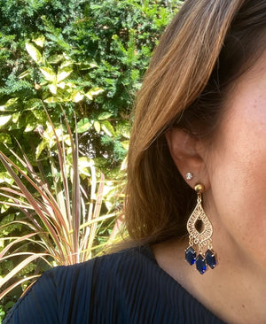Boucles d’oreilles acier inoxydable et critaux de verre  long 6 cm