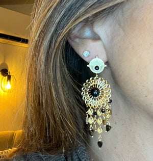 Boucles d’oreilles en acier inoxydable et pierres naturelles et résine long 7 cm excellent etat