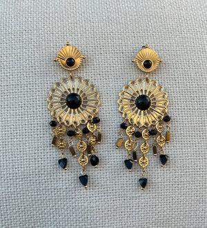 Boucles d’oreilles en acier inoxydable et pierres naturelles et résine long 7 cm excellent etat