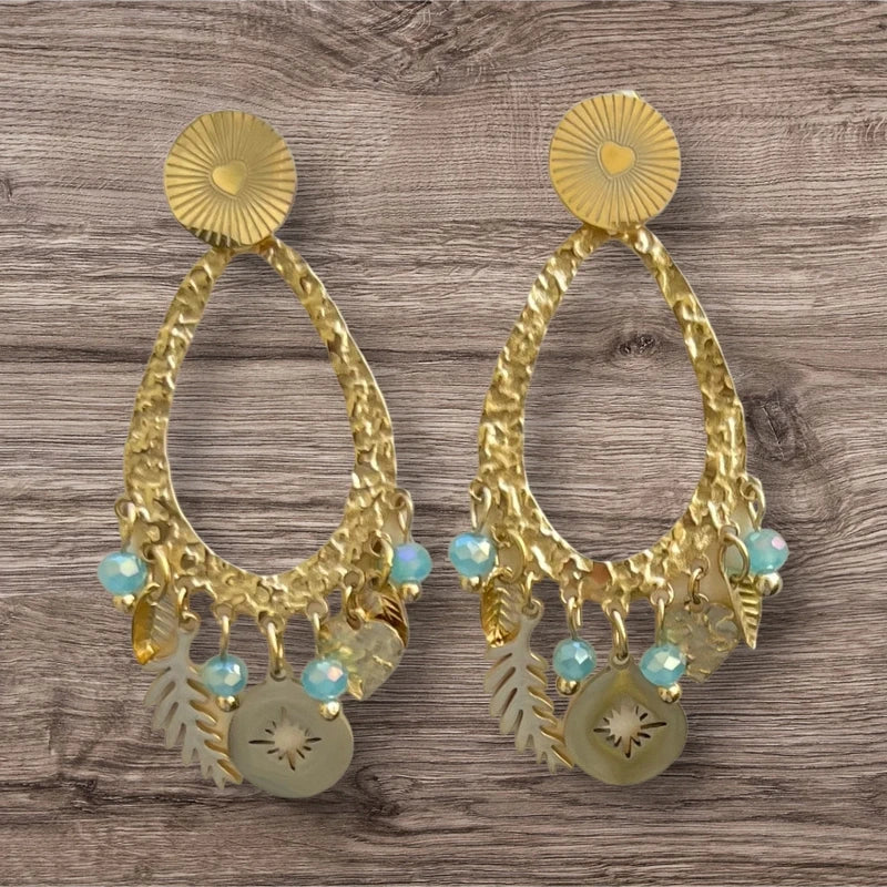 Boucles d’oreilles, en acier inoxydable, longueur 5 cm, excellent état
