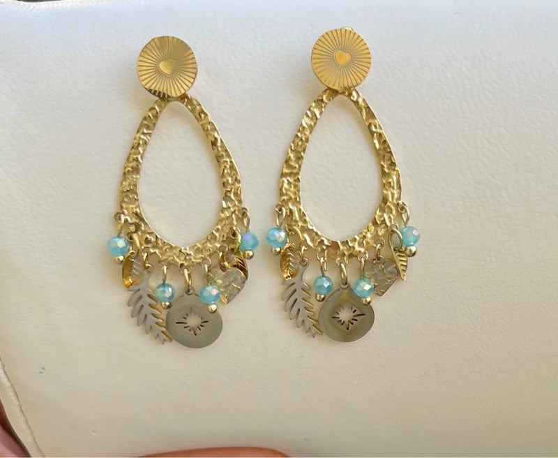 Boucles d’oreilles, en acier inoxydable, longueur 5 cm, excellent état