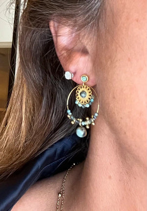 Boucles d oreilles en acier inoxydable et pierre naturelle  long 3,5cm excellent état
