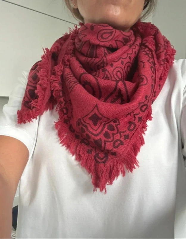 Grand carré foulard  bandana rouge bordeaux  90x90 excellent état.