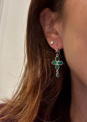 Boucles d’oreilles en acier, inoxydable et pierres naturelles, longueur 4,1 cm. Excellent état.