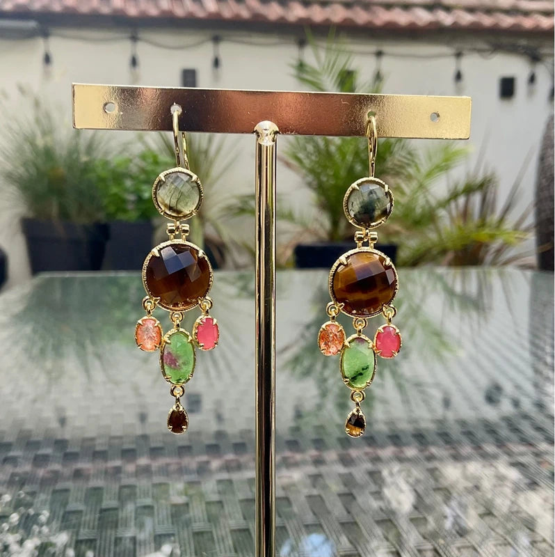 Boucles d’oreilles en acier, inoxydable et pierre naturelle, longueur 6 cm. Excellent état