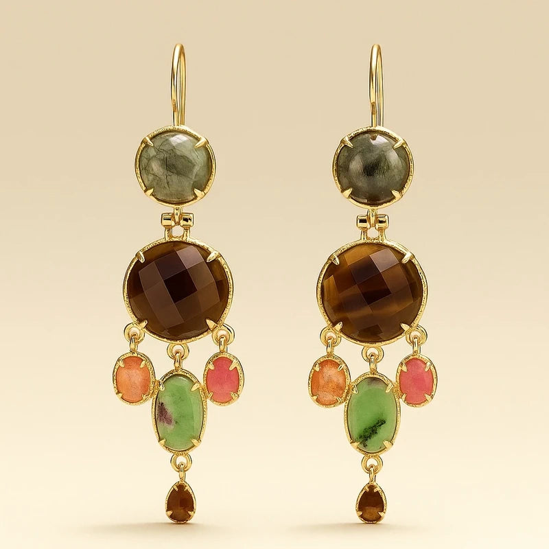 Boucles d’oreilles en acier, inoxydable et pierre naturelle, longueur 6 cm. Excellent état