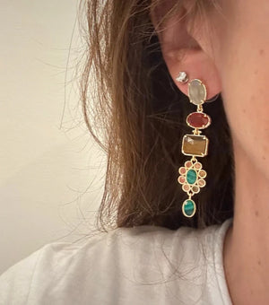 Boucles d’oreilles en acier, oxydables et Pierres naturelles long 6,5cm excellent état