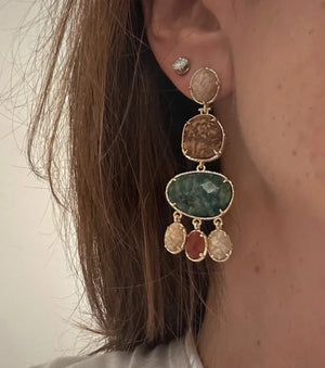 Boucles d’oreilles en acier, oxydables et Pierres naturelles long 6cm excellent état