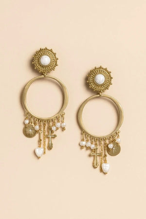 Boucles d’oreilles créoles en acier inoxydable et pierres naturelles  7 cm . Excellent état
