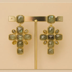 Boucles d oreilles en acier inoxydable et pierres naturelles long 6cm excellent état