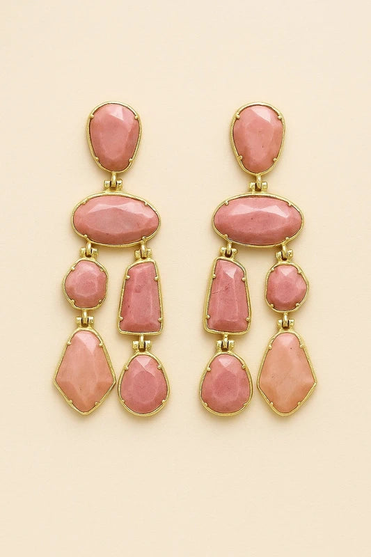 Boucles d oreilles en acier inoxydable et pierres naturelles long 6,5 cm excellent état