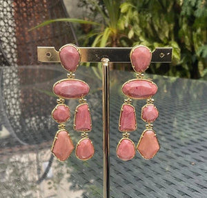 Boucles d oreilles en acier inoxydable et pierres naturelles long 6,5 cm excellent état