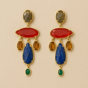 Boucles d’oreilles en acier, inoxydable et pierres naturelles excellent état long 6,5cm