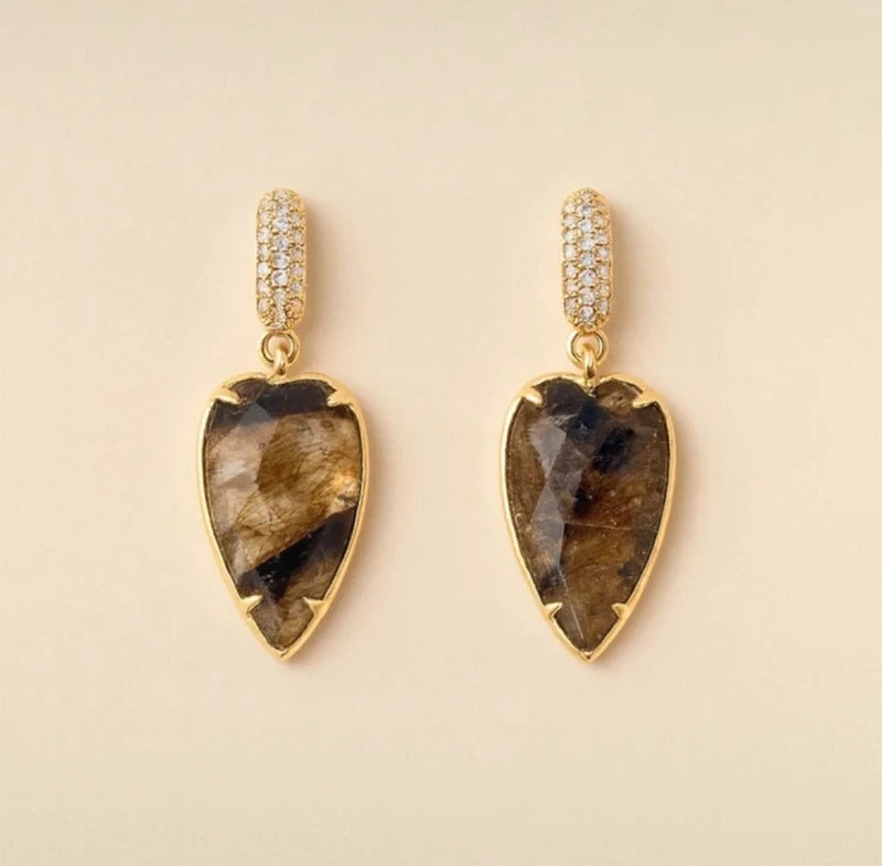 Boucles d'oreilles en acier inoxydable et pierres naturelles long 3,8cm Excellent état