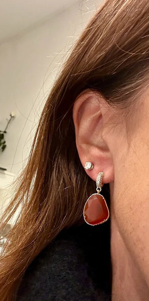 Boucles d'oreilles en acier inoxydable et pierres naturelles long 3,3cm Excellent état
