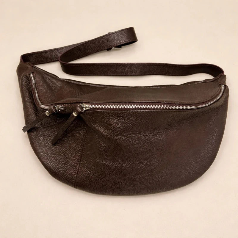Sac banane xl en cuir grainé marron chocolat excellent état