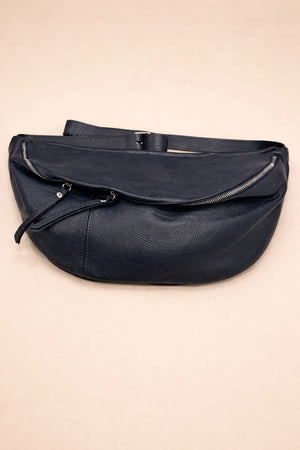 Sac banane xl en cuir grainé bleu marine excellent état