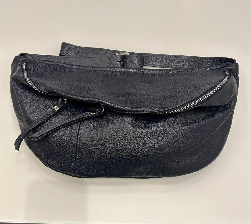 Sac banane xl en cuir grainé bleu marine excellent état