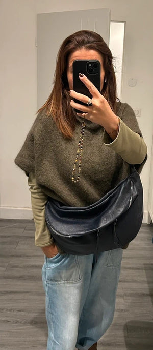 Sac banane xl en cuir grainé bleu marine excellent état
