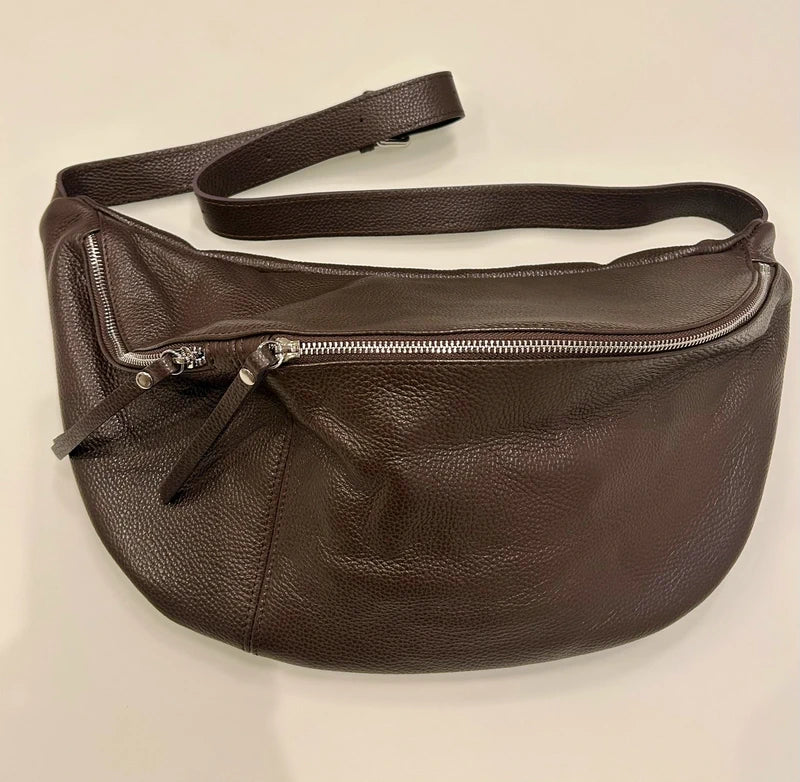 Sac banane xl en cuir grainé marron chocolat excellent état