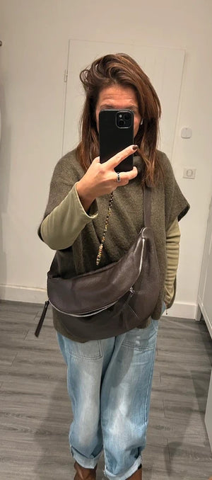 Sac banane xl en cuir grainé marron chocolat excellent état