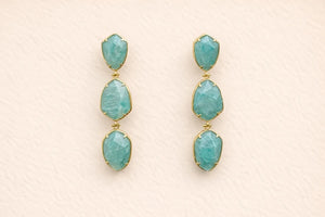 Boucles d’oreilles en acier, inoxydable et pierre naturelle, longueur 6,5cm. Excellent état