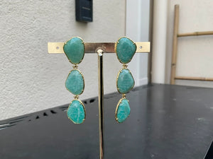 Boucles d’oreilles en acier, inoxydable et pierre naturelle, longueur 6,5cm. Excellent état