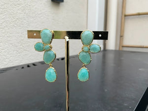 Boucles d’oreilles en acier, inoxydable et pierre naturelle, longueur 5cm. Excellent état