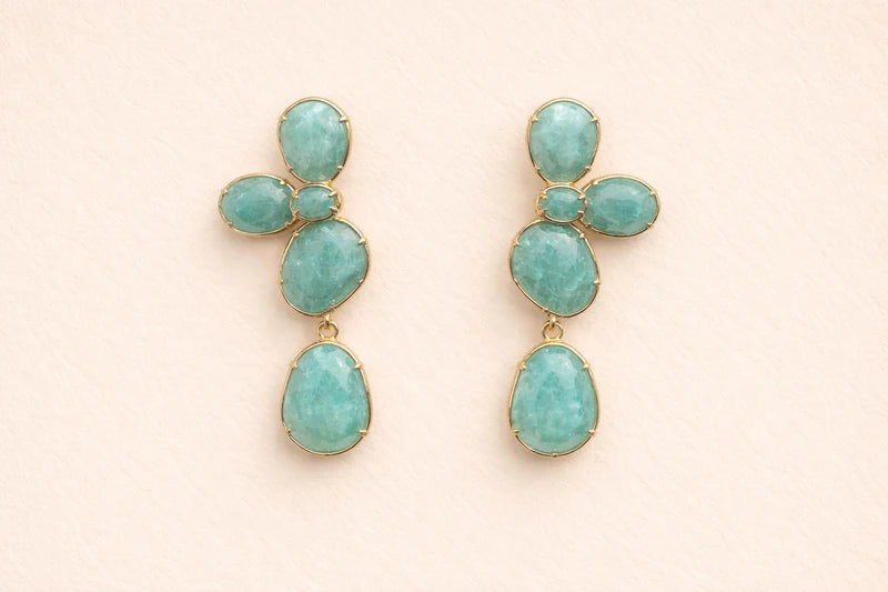 Boucles d’oreilles en acier, inoxydable et pierre naturelle, longueur 5cm. Excellent état
