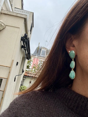 Boucles d’oreilles en acier, inoxydable et pierre naturelle, longueur 6,5cm. Excellent état