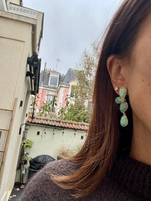 Boucles d’oreilles en acier, inoxydable et pierre naturelle, longueur 5cm. Excellent état