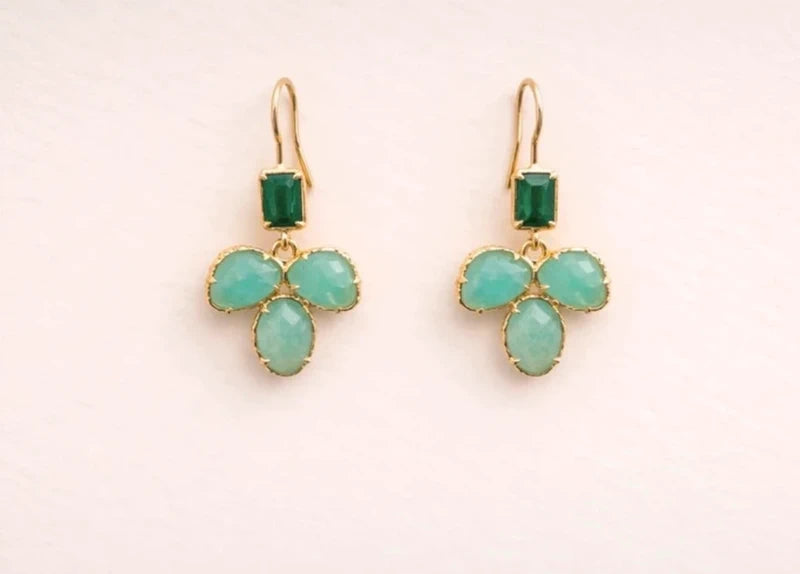 Boucles d'oreilles en acier inoxydable et pierres naturelles long: 3,3 cm excellent état