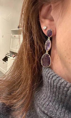 Boucles d'oreilles en acier inoxydable et pierres naturelles long 5,5 cm excellent état