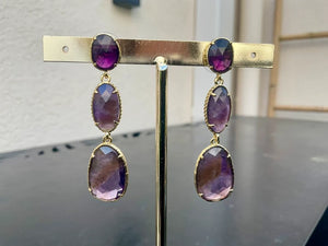 Boucles d'oreilles en acier inoxydable et pierres naturelles long 5,5 cm excellent état