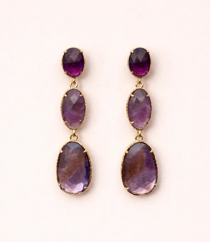 Boucles d'oreilles en acier inoxydable et pierres naturelles long 5,5 cm excellent état